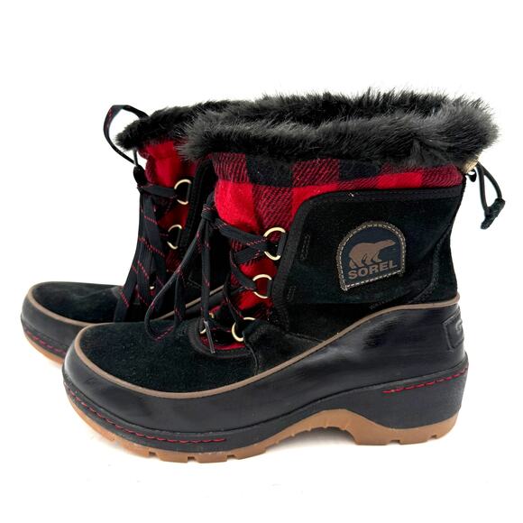 Sorel Tivoli Red & Black Buffalo Plaid Winter Boots Size 9 - Picture 3 of 7